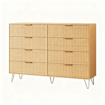 Fluted Dresser for Bedroom with 8 Drawers, Modern Chest of Wooden Drawers