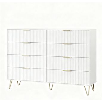 Fluted Dresser for Bedroom with 8 Drawers, Modern Chest of Wooden Drawers