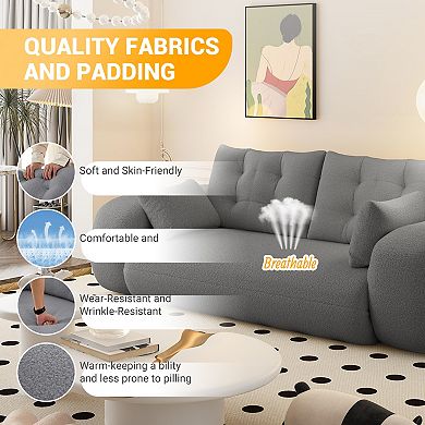 Pnronnc Modern Foldable 3-in-1 Sleeper Sofa Bed, Teddy Fabric Loveseat Sofa