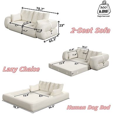 Pnronnc Modern Foldable 3-in-1 Sleeper Sofa Bed, Teddy Fabric Loveseat Sofa