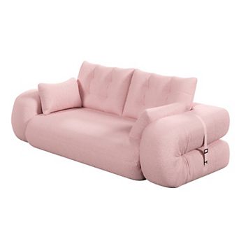 Pnronnc Modern Foldable 3-in-1 Sleeper Sofa Bed, Teddy Fabric Loveseat Sofa