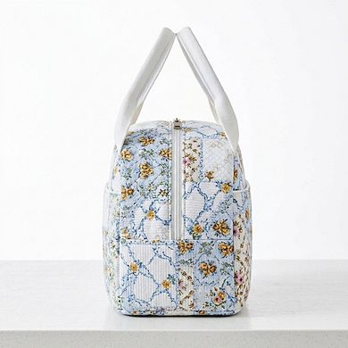 Floral Patchwork Zip Top Lunch Bag Small Travel Tote with Handle Lightweight Organizer
