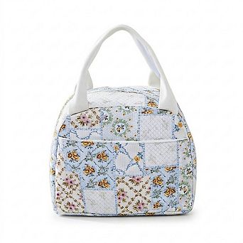 Floral Patchwork Zip Top Lunch Bag Small Travel Tote with Handle Lightweight Organizer