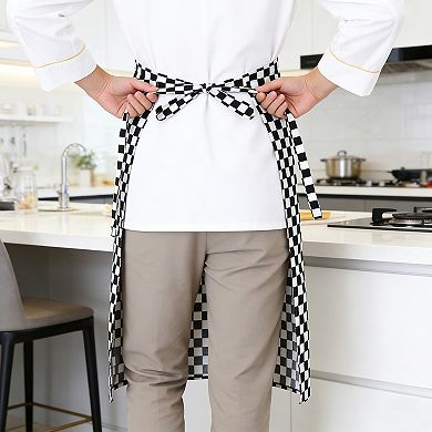 Checkered Waist Apron with Front Pocket Half Apron for Cooking Baking Serving Cleaning