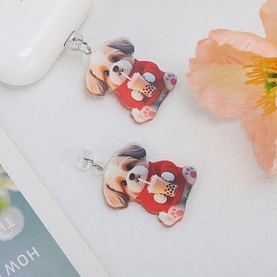 Dog Pendants Dust Plug Charm for Lightning Red Light Brown 2 Pcs