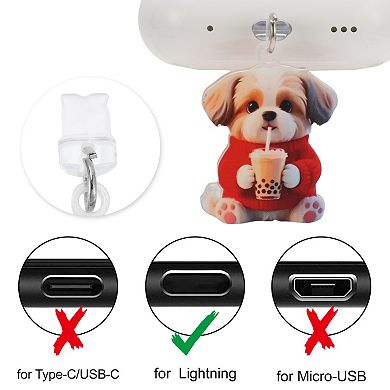 Dog Pendants Dust Plug Charm for Lightning Red Light Brown 2 Pcs