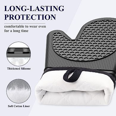 Silicone oven gloves with heat-resistant soft lining