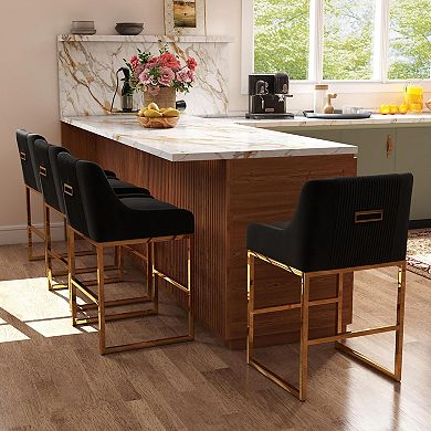 SEYNAR Modern Glam Velvet Golden Matel Frame Counter or High Bar Stools Set of 4