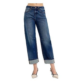 RISEN Slouchy Crop Barrel Cuffed Jeans