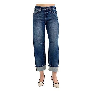 RISEN Slouchy Crop Barrel Cuffed Jeans