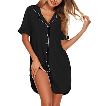 Ekouaer Nightgowns for Women Button Down Short Sleeve Night Shirts Boyfriend Pajama Dress