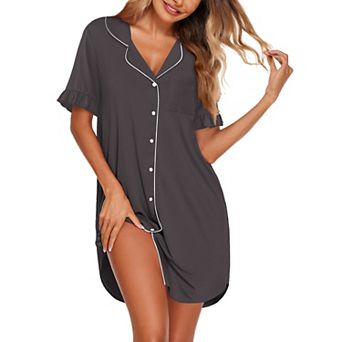 Ekouaer Nightgowns for Women Button Down Short Sleeve Night Shirts Boyfriend Pajama Dress