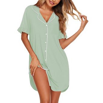 Ekouaer Nightgowns for Women Button Down Short Sleeve Night Shirts Boyfriend Pajama Dress