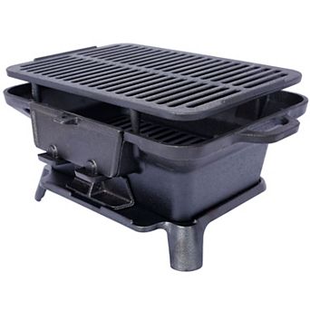 Tabletop Cast Iron Charcoal Griddle with Vent for Camping and Outdoor Cooking