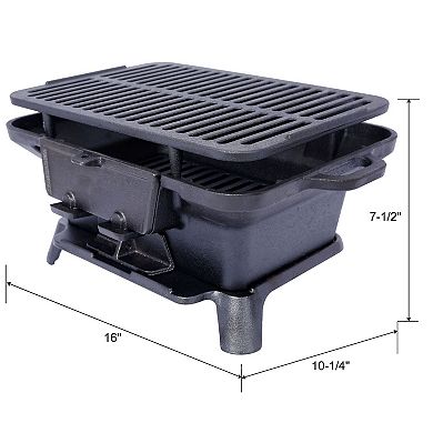 Tabletop Cast Iron Charcoal Griddle with Vent for Camping and Outdoor Cooking
