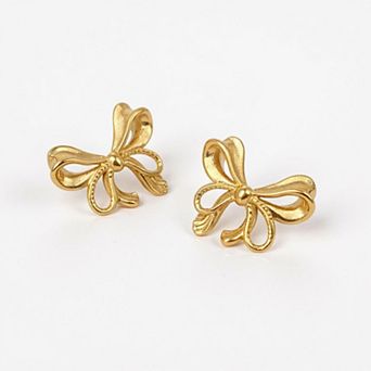 Bow Knot Stud Earrings with Open Loop Ribbon Design and Delicate Sculpted Details