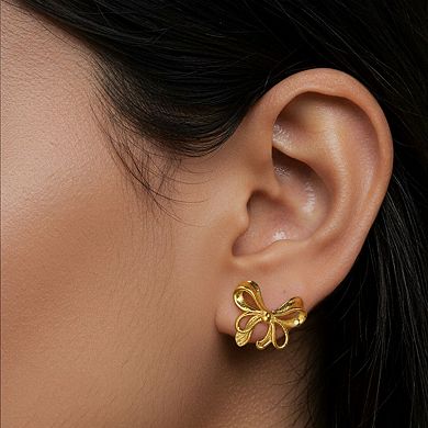 Bow Knot Stud Earrings with Open Loop Ribbon Design and Delicate Sculpted Details