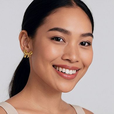 Bow Knot Stud Earrings with Open Loop Ribbon Design and Delicate Sculpted Details