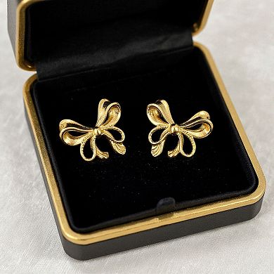 Bow Knot Stud Earrings with Open Loop Ribbon Design and Delicate Sculpted Details