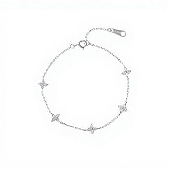 Women's Delicate Chain Bracelet with Crystal Clover Charms