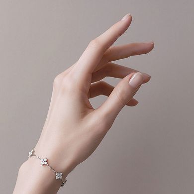 Women's Delicate Chain Bracelet with Crystal Clover Charms