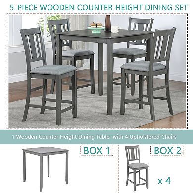 Pnronnc 5-Piece Dining Set, Wooden Kitchen Table Set for 4 with 4 Upholstered Chairs