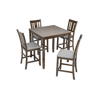 Pnronnc 5 pc Dining Set, Wooden Kitchen Table Set for 4 with 4 Upholstered Chairs