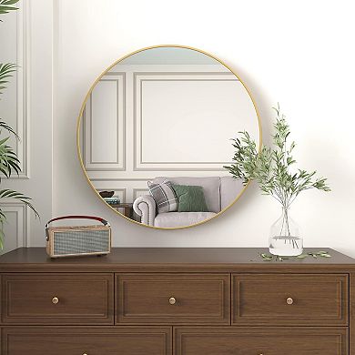 KWPZQEB 32 Inch Modern Metal Frame Round Bathroom Mirror for Wall, Entryway, Bathroom