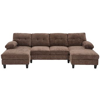 Pnronnc U Shaped Sectional Sofa Chenille Fabric Couch with Storage Pockets and Armrest Pillows