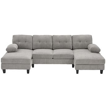 Pnronnc U Shaped Sectional Sofa Chenille Fabric Couch with Storage Pockets and Armrest Pillows
