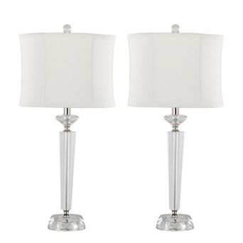 Loheer Crystal Table Lamp Set of 2 with Linen Shade and Polished Nickel Accents