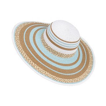 Women Wide Brim Sun Hat Striped Woven Design Lightweight Summer Hat Classic Floppy Style