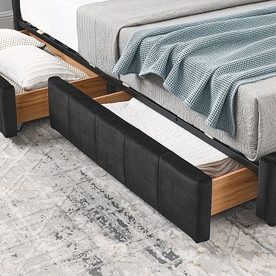 Pnronnc Velvet Tufted Sofa Bed Full Size Upholstered Daybed with L-Shape Tufted Backrest & Drawers