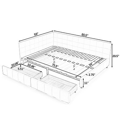 Pnronnc Velvet Tufted Sofa Bed Full Size Upholstered Daybed with L-Shape Tufted Backrest & Drawers