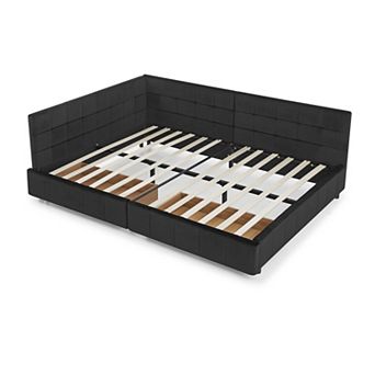 Pnronnc Velvet Tufted Sofa Bed Full Size Upholstered Daybed with L-Shape Tufted Backrest & Drawers