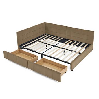 Pnronnc Velvet Tufted Sofa Bed Full Size Upholstered Daybed with L-Shape Tufted Backrest & Drawers