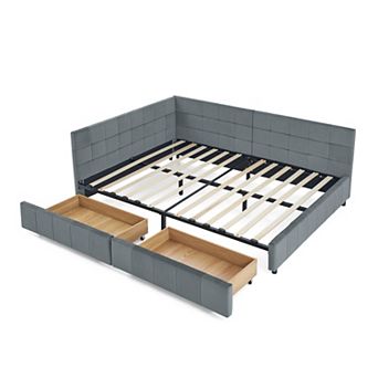 Pnronnc Velvet Tufted Sofa Bed Full Size Upholstered Daybed with L-Shape Tufted Backrest & Drawers