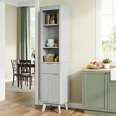 KWPZQEB 68" H Bathroom Fluted Storage Cabinet with Adjustable Shelves & Drawer & Door