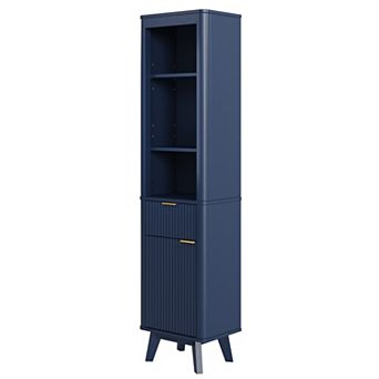 KWPZQEB 68" H Bathroom Fluted Storage Cabinet with Adjustable Shelves & Drawer & Door