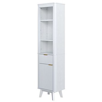 KWPZQEB 68" H Bathroom Fluted Storage Cabinet with Adjustable Shelves & Drawer & Door