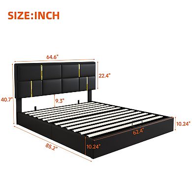 Pnronnc Lift Up Bed Frame Queen Upholstered Platform Bed with Hydraulic Storage No Box Spring Needed