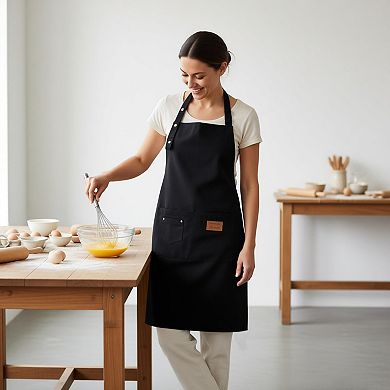 Kitchen Apron Cotton Blend Adjustable Neck Apron with Pocket for Cooking Baking Crafting