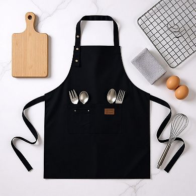 Kitchen Apron Cotton Blend Adjustable Neck Apron with Pocket for Cooking Baking Crafting
