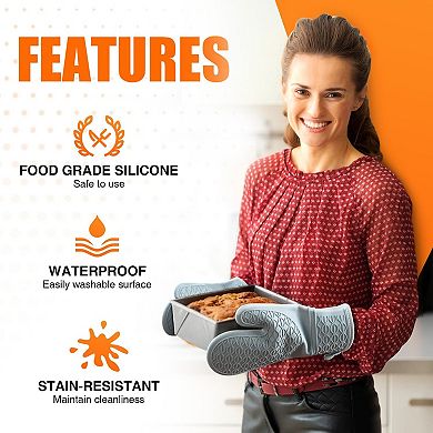 Silicone oven gloves with heat-resistant cotton lining