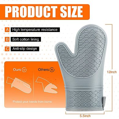 Silicone oven gloves with heat-resistant cotton lining