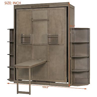 Loheer Rotating Murphy Bed with Hidden Cabinet and Convertible Desk