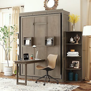 Loheer Rotating Murphy Bed with Hidden Cabinet and Convertible Desk
