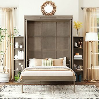 Loheer Rotating Murphy Bed with Hidden Cabinet and Convertible Desk