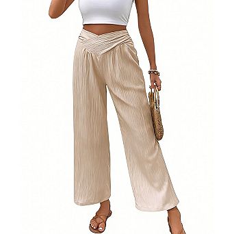 Women's High-Waist Solid Color Commuter Style Cropped Wide-Leg Pants