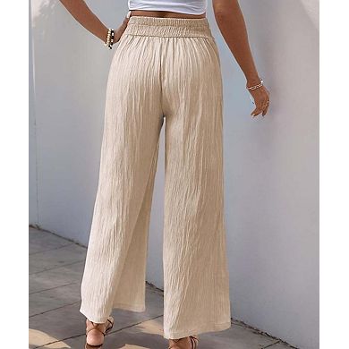 Women's High-Waist Solid Color Commuter Style Cropped Wide-Leg Pants
